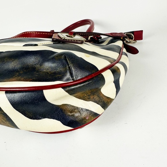 Dooney & Bourke Zebra Print Red Leather Hobo Western Satchel Crossbody Bag Purse - Picture 9 of 16